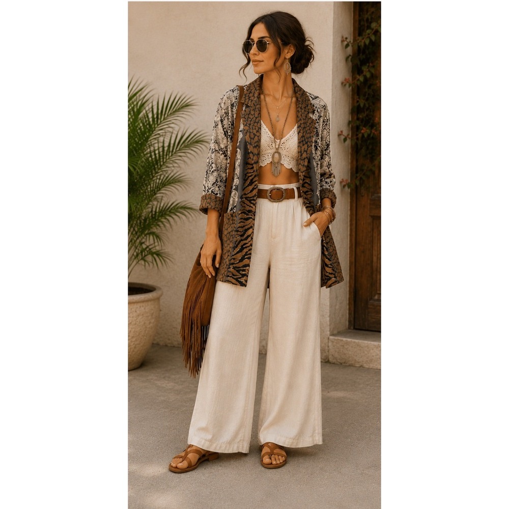 Carole Little Petites Mixed Animal Floral Print Blazer Jacket Tan Black 10P